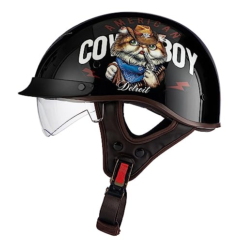 Halbschalenhelm Jethelm ECE-Zulassung Vintage Motorradhelm Baseball Cap Cruiser Scooter Helm Mit Built-In Visier Retro Motorrad Halbhelm Für Herren Damen Four Seasons 8,M von QAZXCVB