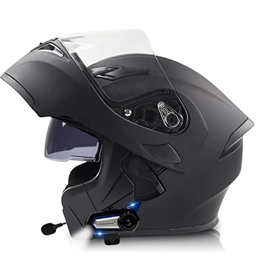 Motorrad Integrierter Bluetooth-Helm,Sturzhelm Doppelspiegel Klapphelm Motorradhelm ECE Genehmigt Modularer Helm Mit Eingebautem Mikrofon Für Automatische Reaktion 3,M:57-58CM von QAZXCVB
