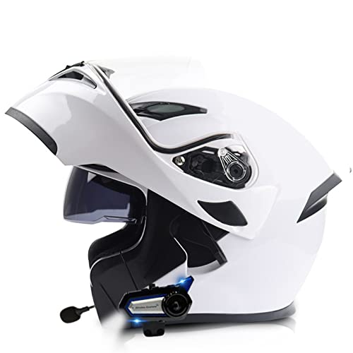 Motorrad Integrierter Bluetooth-Helm,Sturzhelm Doppelspiegel Klapphelm Motorradhelm ECE Genehmigt Modularer Helm Mit Eingebautem Mikrofon Für Automatische Reaktion 5,M:57-58CM von QAZXCVB