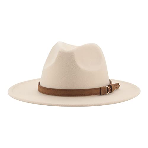 QBQZXAOSOWH Fedora Trilby Fedora-Hüte Für Damen, Herren, Breite Krempe, Feste Damenhüte, Bandgürtel, Klassische Formelle Kleidung, Khaki, Schwarze Hüte, 52-54 cm (Kinder), Beige von QBQZXAOSOWH