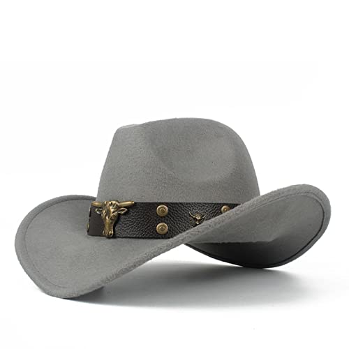 QBQZXAOSOWH Fedora Trilby Hohl Western Cowboyhut Krempe Outblack Sombrero Jazz Cap Größe 52-54 Grau von QBQZXAOSOWH