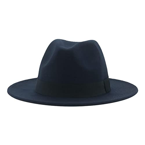 QBQZXAOSOWH Fedora Trilby Hüte Für Damen Beige Ribbon Band Hüte Für Herren Panama Hochzeit Dekorieren Damen Hut 59-61Cm (XL) Marineblau von QBQZXAOSOWH