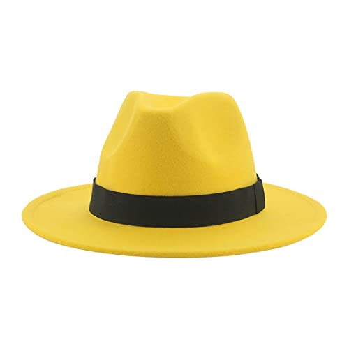 QBQZXAOSOWH Fedora Trilby Hüte Für Damen Beige Ribbon Band Hüte Für Herren Panama Hochzeit Schmücken Damen Hut 52-54Cm (Kinder) Gelb von QBQZXAOSOWH