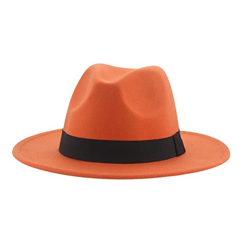 QBQZXAOSOWH Fedora Trilby Hüte Für Damen Beige Ribbon Band Hüte Für Herren Panama Hochzeit Schmücken Damen Hut 56-58Cm (Erwachsener) Orange von QBQZXAOSOWH