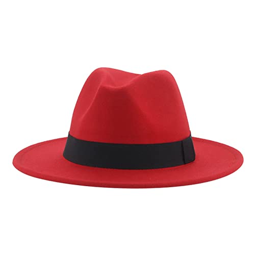 QBQZXAOSOWH Fedora Trilby Hüte Für Damen Beige Ribbon Band Hüte Für Herren Panama Hochzeit Schmücken Damen Hut 56-58Cm (Erwachsener) Rot von QBQZXAOSOWH