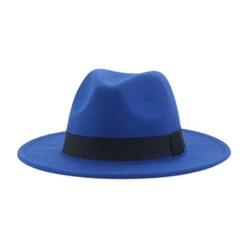 QBQZXAOSOWH Fedora Trilby Hüte Für Damen Beige Ribbon Band Hüte Für Herren Panama Hochzeit Schmücken Damen Hut 59-61Cm(XL) Blau von QBQZXAOSOWH
