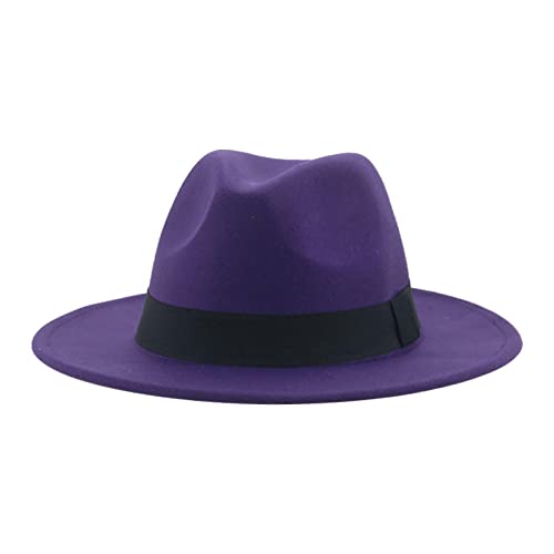 QBQZXAOSOWH Fedora Trilby Hüte Für Damen Beige Ribbon Band Hüte Für Herren Panama Hochzeit Schmücken Damen Hut 59-61Cm (XL) Lila von QBQZXAOSOWH
