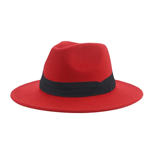 QBQZXAOSOWH Fedora Trilby Hüte Für Damen Fedoras Hüte Classic Panama Herren Breite Krempe Filzhut Kirche Hochzeit Filzband 59-61Cm(XL) Rot-Schwarz von QBQZXAOSOWH