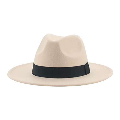 QBQZXAOSOWH Fedora Trilby Hüte Für Frauen Beige Ribbon Band Hüte Für Männer Panama Hochzeit Schmücken Frauen Hut 56-58Cm (Erwachsener) Beige von QBQZXAOSOWH