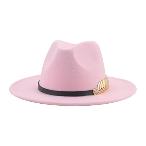 QBQZXAOSOWH Fedora Trilby Hut Damen Fedora Hüte Casual Solide Hüte Für Herren Gürtel Panamakleid Hochzeit Damen Fedora Hüte 56-58Cm Rosa von QBQZXAOSOWH