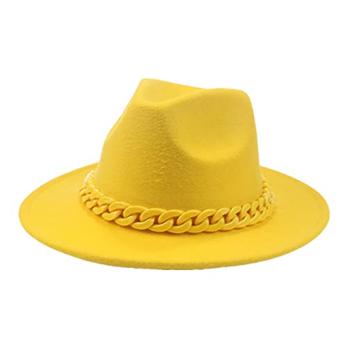 QBQZXAOSOWH Fedora Trilby Hut Damen Herren Fedoras Kettenhüte Für Damen Jazz Caps Panama Filz Caps Hip Hop Hut Damen Hüte 59-61Cm(XL) Gelb von QBQZXAOSOWH