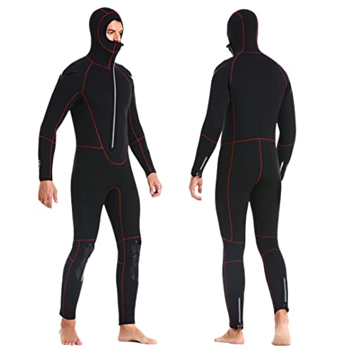 5 mm Tauchanzug Herren verdickter warmer Kapuzenfisch Jagdanzug Winter Schwimmausrüstung Surfanzug (Farbe: Rot, Größe: M) von QBREZA