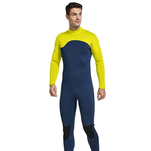 Herren Neoprenanzug Ultra Stretch 5 mm Neopren Badeanzug Rücken Reißverschluss Ganzkörper Tauchanzug Einteiler zum Schnorcheln Tauchen Schwimmen Surfen (Farbe: Gelb, Größe: XL) von QBREZA