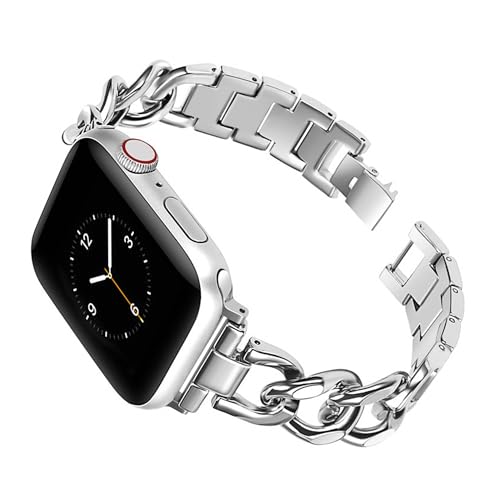 Edelstahl Armband Silber Kompatibel mit Apple Watch 3 42mm, Bling Einstellbar Metall Uhrenarmband Ersatz Armbänder Wristband Kompatibel mit iWatch 42mm 44mm 45mm 49mm Serie Ultra 9 8 7 6 5 4 3 2 1 von QBYVQQN