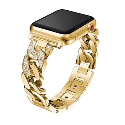 Ersatzarmband Edelstahl Kompatibel mit Apple Watch Series 3 Armband 42mm Gold, Glitzer Strass Diamant Einstellbar Uhrenarmband Armbänder Kompatibel mit iWatch 42mm 44mm 45mm 49mm Serie 8 7 6 5 4 3 2 1 von QBYVQQN