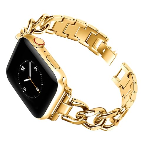 Ersatzarmband Metall Kompatibel mit Apple Watch Series 8 Armband 41mm Gold, Glitzer Strass Diamant Einstellbar Uhrenarmband Armbänder Kompatibel mit iWatch 38mm 40mm 41mm Serie SE 9 8 7 6 5 4 3 2 1 von QBYVQQN