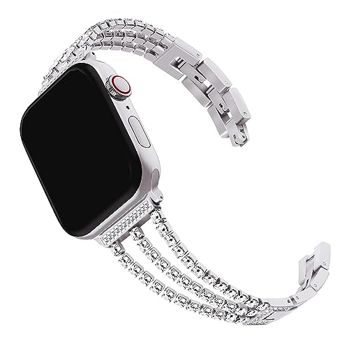 Glitzer Uhrenarmbänder Silber Kompatibel mit Apple Watch 3 38mm, Bling Strass Einstellbar Edelstahl Uhrenarmband Ersatzband Damen Armband Kompatibel mit iWatch 38mm 40mm 41mm Series 9 8 7 6 5 4 3 2 1 von QBYVQQN
