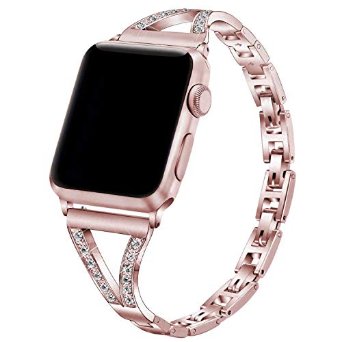 Metall Armband Rosa Kompatibel mit Apple Watch 7 41mm, Bling Glitzer Strass Diamant Einstellbar Edelstahl Uhrenarmband Strap Armbänder Kompatibel mit iWatch 38mm 40mm 41mm Serie SE 9 8 7 6 5 4 3 2 1 von QBYVQQN