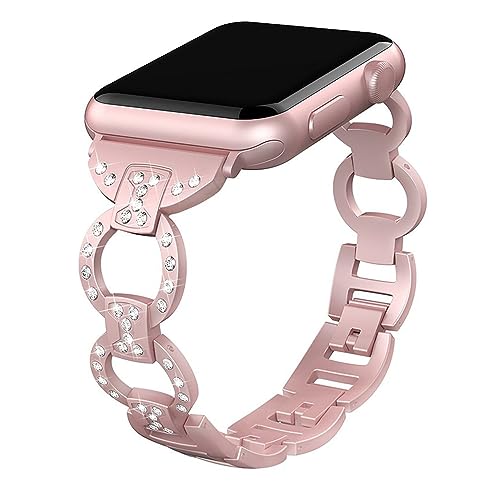 Uhrenarmband Rosa Kompatibel mit Apple Watch 7 Bracelet 41mm, Bling Diamant Einstellbar Edelstahl Uhrenarmbänder Ersatzbänder Kompatibel mit Apple Watch 41mm 40mm 38mm Series SE 8 7 6 5 4 3 2 1 von QBYVQQN