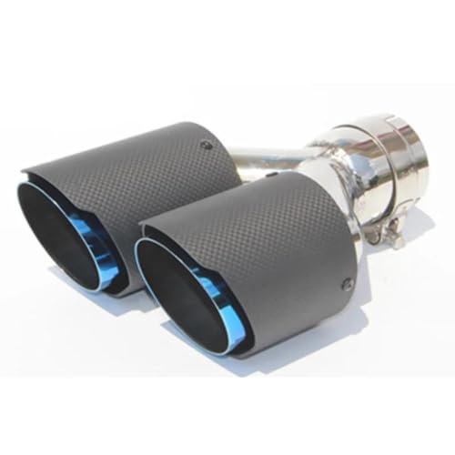 QCxMpC 1 Stück Auto-Kohlefaser-Blau-Edelstahl-Universal-Doppelauspuffrohr-Schalldämpfer-Zubehör-TIPP von QCxMpC