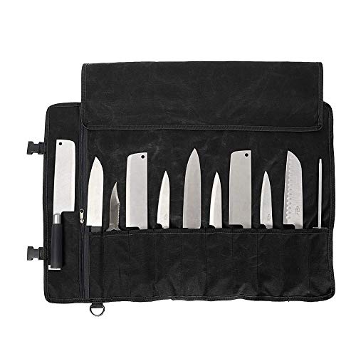 QEES Kochmesser Rolltasche 11 Slots, Messertasche für Camping, Wandern, Multifunktions-Werkzeugrolltasche (schwarz) von QEES