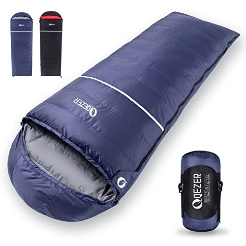 QEZER Schlafsack Winter Outdoor -10C° Warmer Daunenschlafsack mit 620FP Premium Daunen für Camping, Wandern und Trekking Outdoor(blau) von QEZER