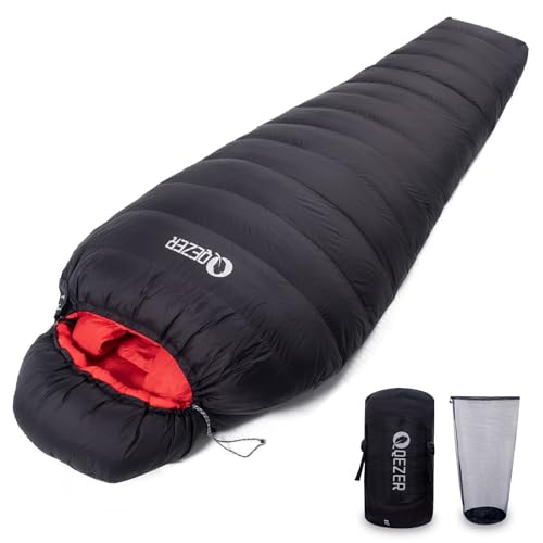 QEZER Daunenschlafsack Winter Schlafsack bis -18°C Premium Daunen Schlafsack für Camping, und Bergsteigen Outdoor von QEZER