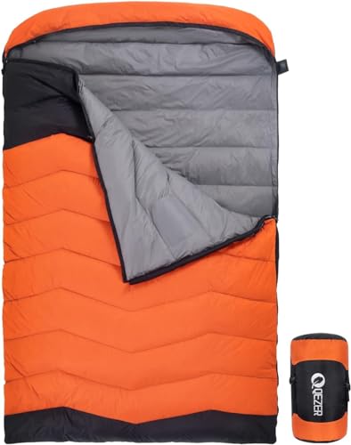 QEZER Doppelschlafsack 3~4 Jahreszeiten Leichter Wärmerer Daunenschlafsack für 2 Personen, Camping, Rucksackreisen und Wandern Outdoor (Orange) von QEZER