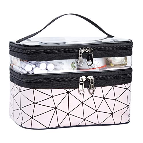 Kosmetiktasche Doppelschichtige Kulturbeutel Tragbare Transparent Reise Schminktasche Große Makeup Bag Case Organizer Wasserdicht Waschtasche für Männer und Frauen von QH-Shop