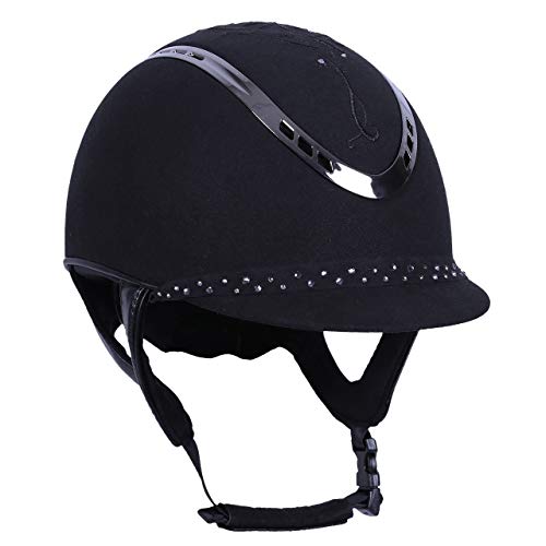 QHP Reithelm Botanic Mikrofaser mit Stickerei und Strass-Steinen (55/56, Schwarz) von QHP