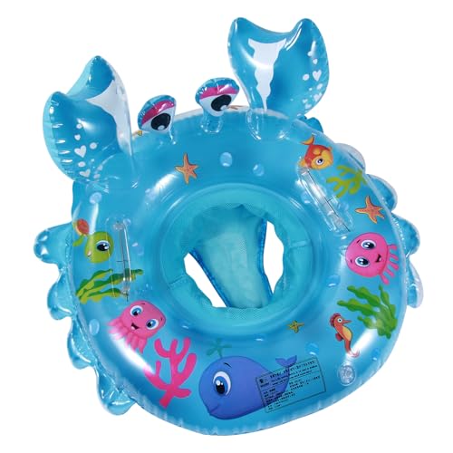 QHYK Baby Aufblasbarer Schwimmring, Schwimmen Trainer Sitz, Krabben Aufblasbarer Delphin Schwimmring mit einem Sicherheitsgriff, Schwimmen Wasserspielzeug für Kinder 6 bis 36 Monate, Blau von QHYK