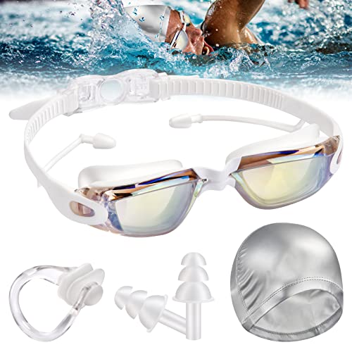 QHYK Schwimmbrille, Antibeschlag & UV-Schutz, Wassersport Schwimmbrillen Swimming, mit Silikon Badekappe + Brillenbox, Komfort Schwimmbrillen für Männer Frauen 10+ Jahre von QHYK