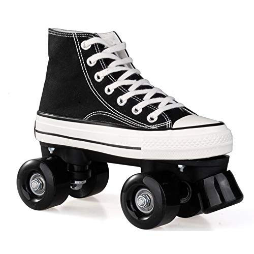 Rollschuhe Für Mädchen Rollerskates Damen Disco Roller Canvas Skates Erwachsene Leder Atmungsaktiv Retro Design,Black-36 von QIANG