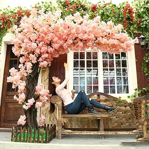 QIByING Artificial Cherry Blossom Trees Landing Simulated Flower Decoration Pink Fake Sakura Flower Tree for Office Bedroom Party Wedding Indoor and Outdoor Home Decoration 3 * 2.5M von QIByING