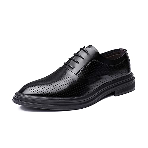 QIByING Kleid-Oxford-Schuhe für Herren, zum Schnüren, runde Spitze, Brogue-geprägtes Leder, rutschfest, rutschfest, Blockabsatz, klassisch von QIByING