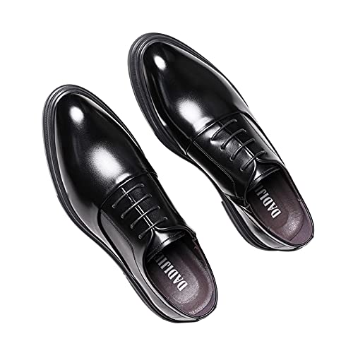 QIByING Kleid-Oxford-Schuhe für Herren, zum Schnüren, runde Spitze, Brogue-geprägtes Leder, rutschfest, rutschfest, Blockabsatz, klassisch von QIByING