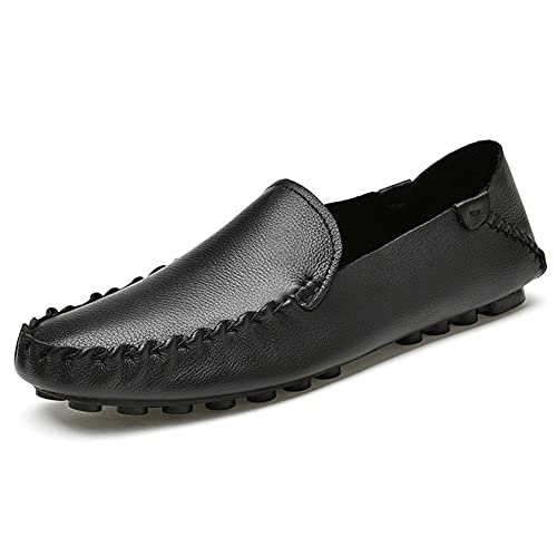 QIByING Loafer-Schuhe für Herren, einfache Mokassins-Schuhe, Fahr-Loafer, Leder, leicht, flexibel, Flacher Absatz, rutschfest, zum Gehen von QIByING