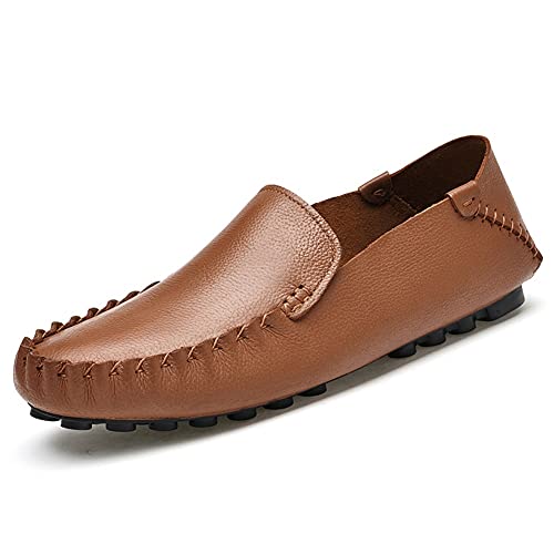 QIByING Loafer-Schuhe für Herren, einfache Mokassins-Schuhe, Fahr-Loafer, Leder, leicht, flexibel, Flacher Absatz, rutschfest, zum Gehen von QIByING