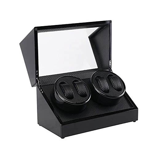QIByING Watch Watch Winder for 4 Watches, Wood Shell Piano Paint Exterior, Carbon Fiber Leather, Extremely Silent Motor Watches von QIByING
