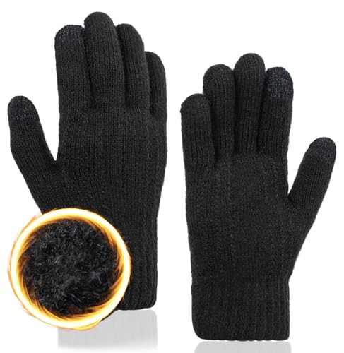 QICEDER Handschuhe Herren Damen Winter Ski Handschuhe Fleece Stretch Strickhandschuhe Touchscreen Handschuhe Wolle Warm Bequem Laufhandschuhe Sport Strickhandschuhe (Schwarz) von QICEDER