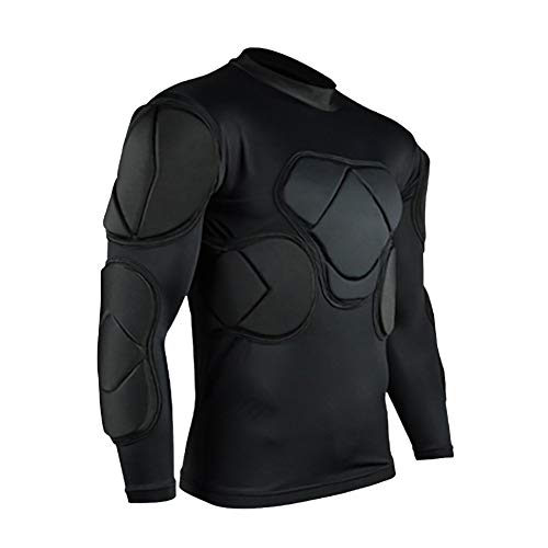 QIKEGooods Sports Gepolsterte Kompression T-Shirt Tops Langarm Guard Schutzhemd Schulter Rippe Brustschutz für Outdoor Fußball Basketball Paintball Rugby von QIKEGooods