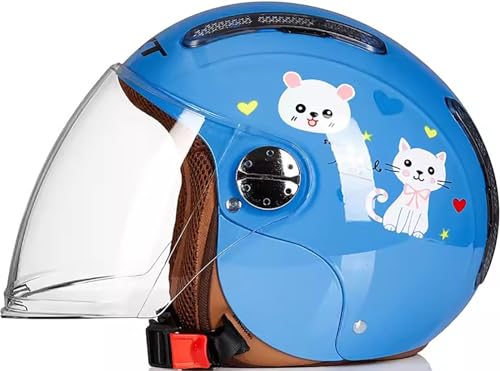 Kinderhelm Kinder Motorradhelm Roller Helm jethelm mit Sonnenblende Jungen und Mädchen Halber Helm Mofa Helm E,52-56CM von QKBMFK