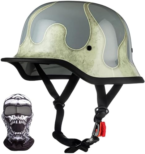 Retro Deutsche Motorrad Halbhelm Retro Halbschalenhelm mit DOT/ECE Genehmigt Vintage Offenem Helm Jet-Helm Für Männer Und Frauen Fahrrad Cruiser Chopper Moped Roller K,L=58-60CM von QKBMFK