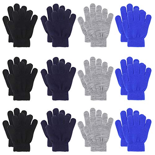 QKURT 12 Paare von Kinderhandschuhe, Magische Stretch Handschuhe Voller Finger Kinder Handschuhe für 5~13 Jahre alte Kinder Mädchen Jungen von QKURT