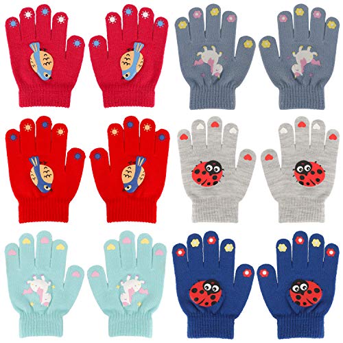 QKURT kinderhandschuhe für Kinder von 5 bis 13 Jahren, 6 Paar Winterhandschuhe mit Vollfinger-Strickhandschuhen Warme Handschuhe für den Schulverkehr im Freien von QKURT