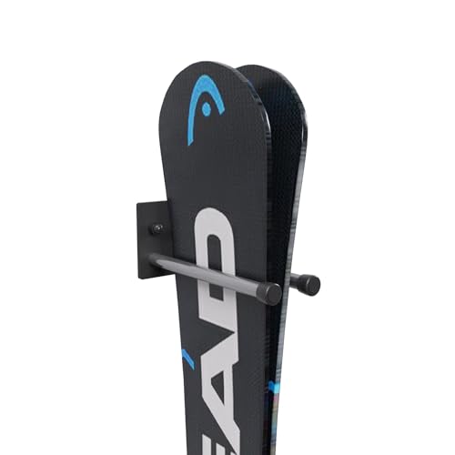 Skihalterung N1 Wand Skihalter für 1 Paar 13 cm Nordic Walking Trekking Stöcke Skiträger Hakenleiste mit schützender Gummierung zur platzsparenden Aufbewahrung von QLS
