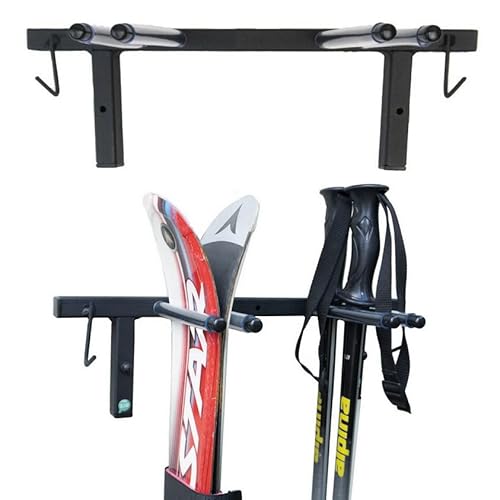 QLS Skihalterung Wand Skihalter für 2 Paare 44 cm Nordic Walking Trekking Stöcke Skiträger Hakenleiste mit schützender Gummierung zur platzsparenden Aufbewahrung S3 2 von QLS