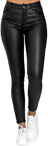 QLXDSD Damen-Hose aus Kunstleder Leder Leggings High Waist Lederhose Sexy Skinny Hose Lederoptik Leggins Hose (Color : Black, Size : S) von QLXDSD