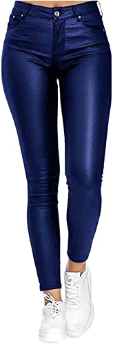 QLXDSD Damen-Hose aus Kunstleder Leder Leggings High Waist Lederhose Sexy Skinny Hose Lederoptik Leggins Hose (Color : Blue, Size : L) von QLXDSD