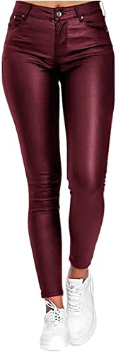 QLXDSD Damen-Hose aus Kunstleder Leder Leggings High Waist Lederhose Sexy Skinny Hose Lederoptik Leggins Hose (Color : Red, Size : L) von QLXDSD